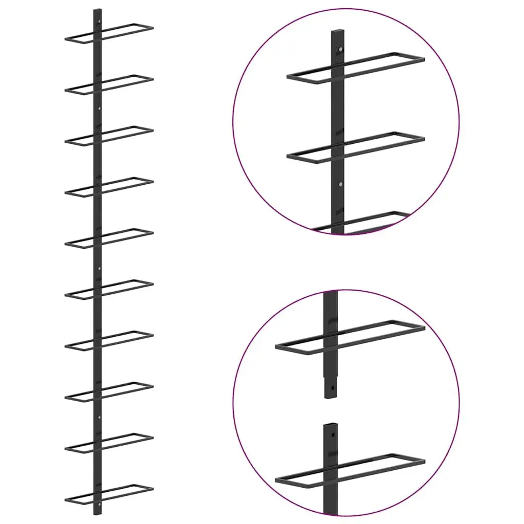 Wall-mounted Wine Rack Powder-coated Metal Black 2 Pieces Set