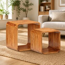 Solid Acacia Wood Side Tables 2 pcs Brown Accent Furniture