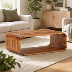 Sturdy Solid Acacia Wood Coffee Table with Storage Shelf