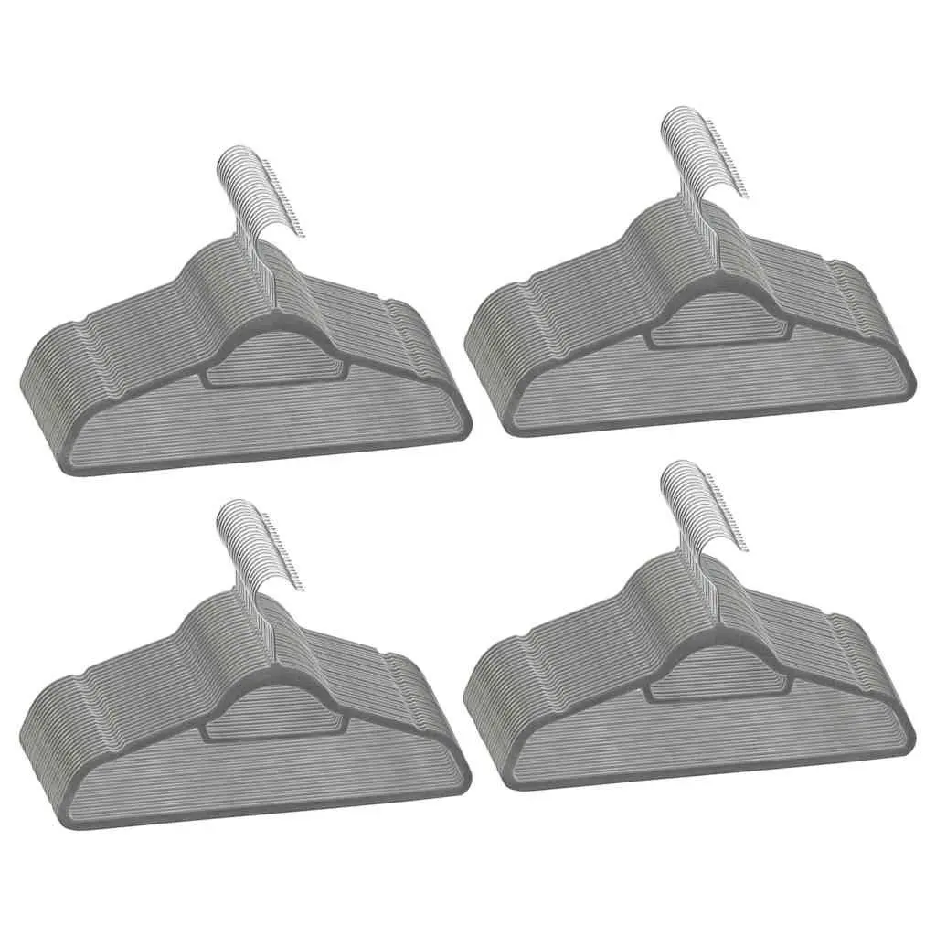 Clothes Hangers Plastic Metal Velvet Coating Grey 100 Piece
