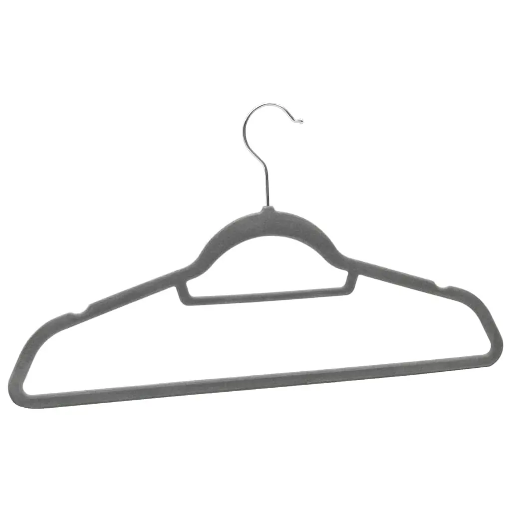 Clothes Hangers Plastic Metal Velvet Coating Grey 100 Piece
