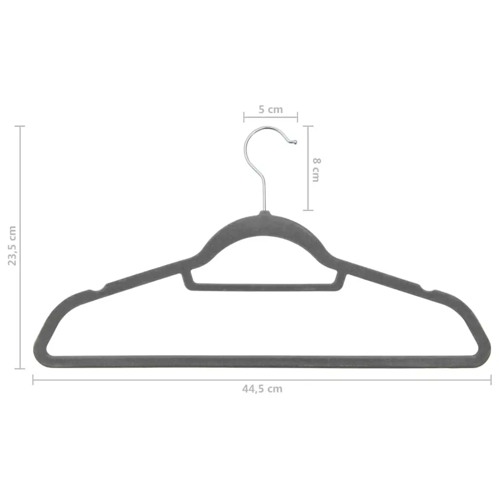 Clothes Hangers Plastic Metal Velvet Coating Grey 100 Piece