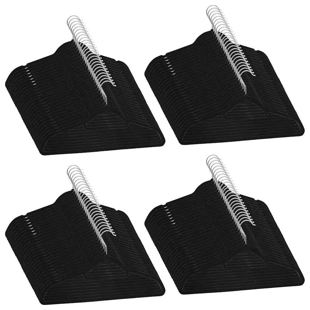 Clothes Hangers Plastic Metal 100 Pack Anti-slip Velvet Black