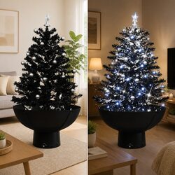 Durable Black Artificial Christmas Tree with Snow Effects