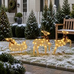 Gold Reindeer Sleigh Christmas Display with 60 LED Lights