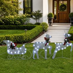 60 LED Christmas Reindeer and Sleigh Decoration in Silver