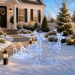 Outdoor Christmas Reindeer Sleigh Decoration with 160 LED Lights