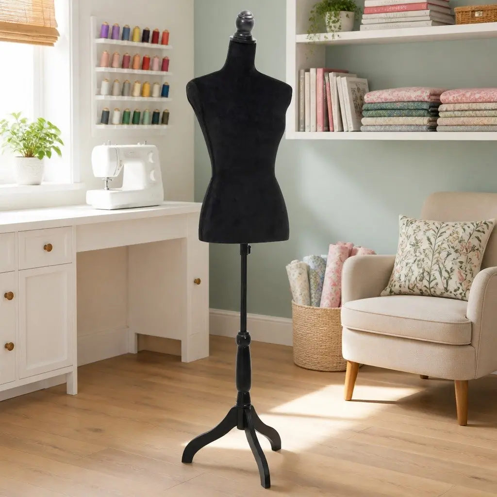 Bust Display Mannequin Velvet Adjustable Torso Black