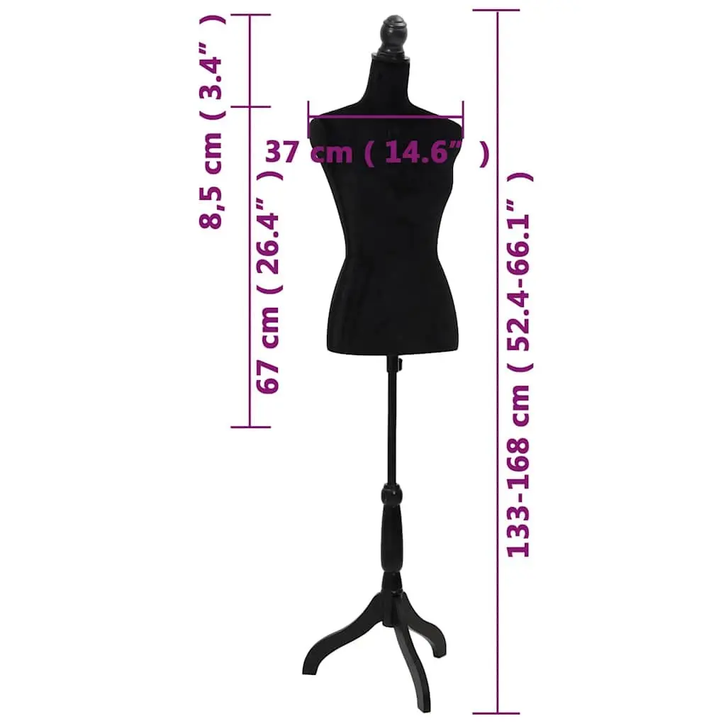 Bust Display Mannequin Velvet Adjustable Torso Black