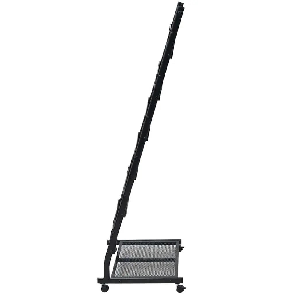 Magazine Rack Black A4 Display Stand Shelf Castor Wheels 47.5x43x133 cm