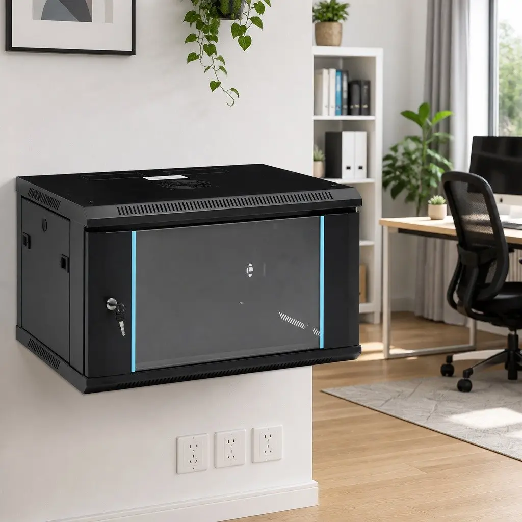 6U Network Cabinet Steel 600x450x350mm Black Wall Mounted