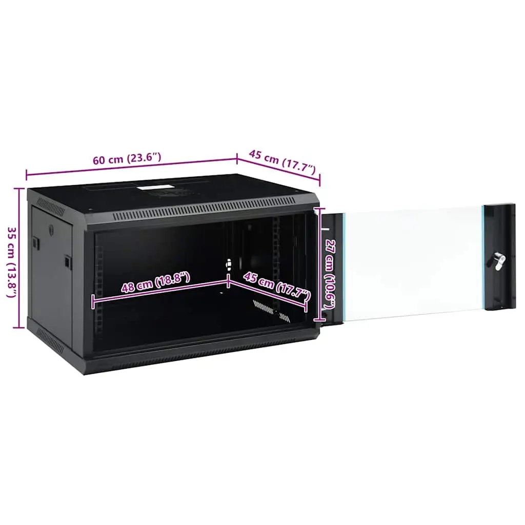 6U Network Cabinet Steel 600x450x350mm Black Wall Mounted