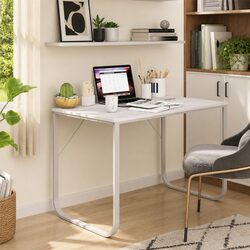 Sturdy White Computer Desk with Metal Frame 110x60x73cm