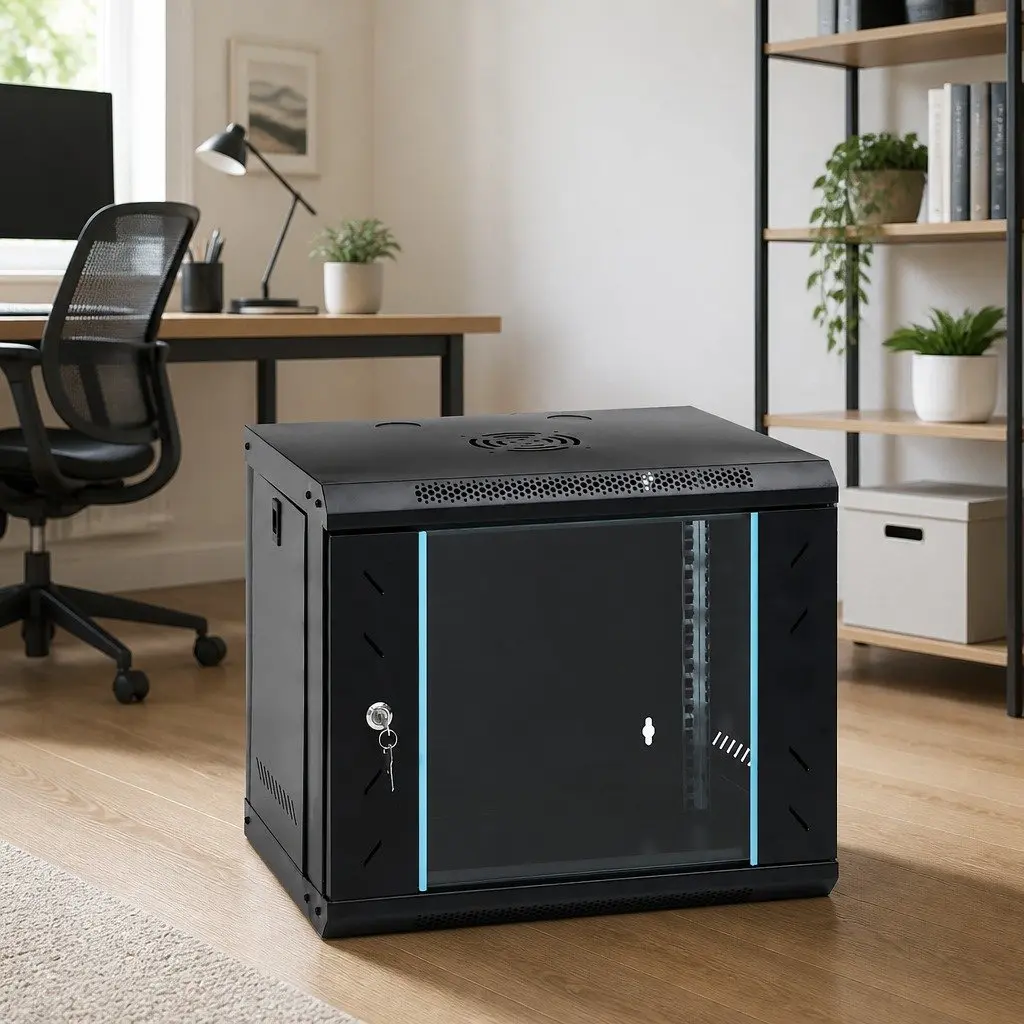 9U Wall Mounted Network Cabinet Cold-Rolled Steel 53x40x45cm Black