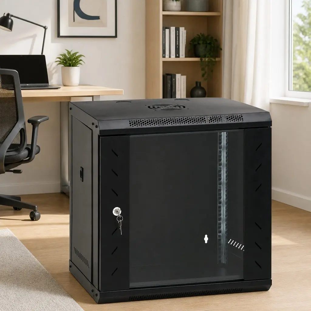 12U Wall Mounted Network Cabinet Steel 53x40x60cm Black