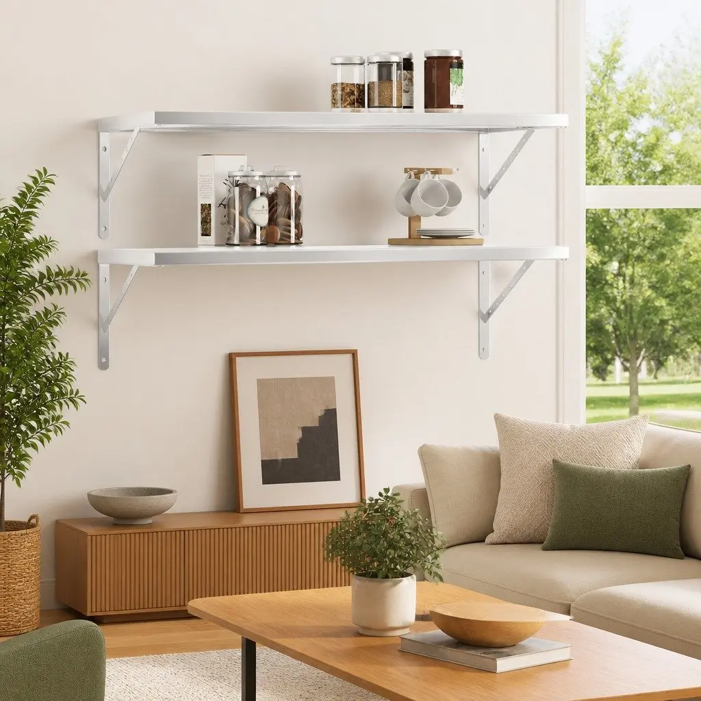 Wall Shelves Stainless Steel 100x40 cm Silver 2 Piece Floating Storage Display