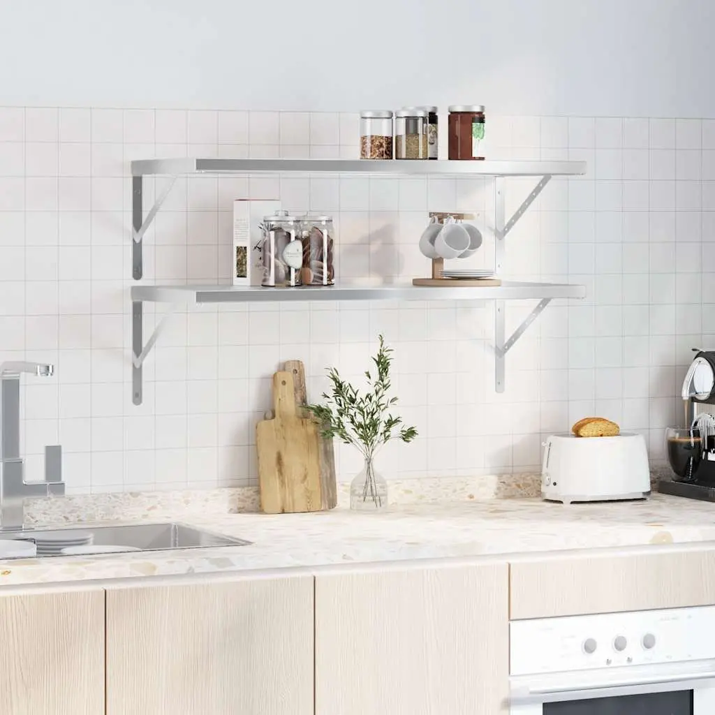 Wall Shelves Stainless Steel 100x40 cm Silver 2 Piece Floating Storage Display