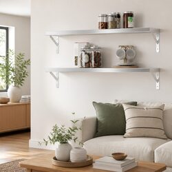 Silver Stainless Steel Floating Wall Shelves 2 pcs 100x23.5 cm