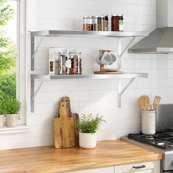 Silver Stainless Steel Floating Wall Shelves 2 pcs 75x40 cm