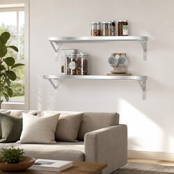 Durable Silver Wall Shelves 2 pcs 75x23.5 cm Floating Rack