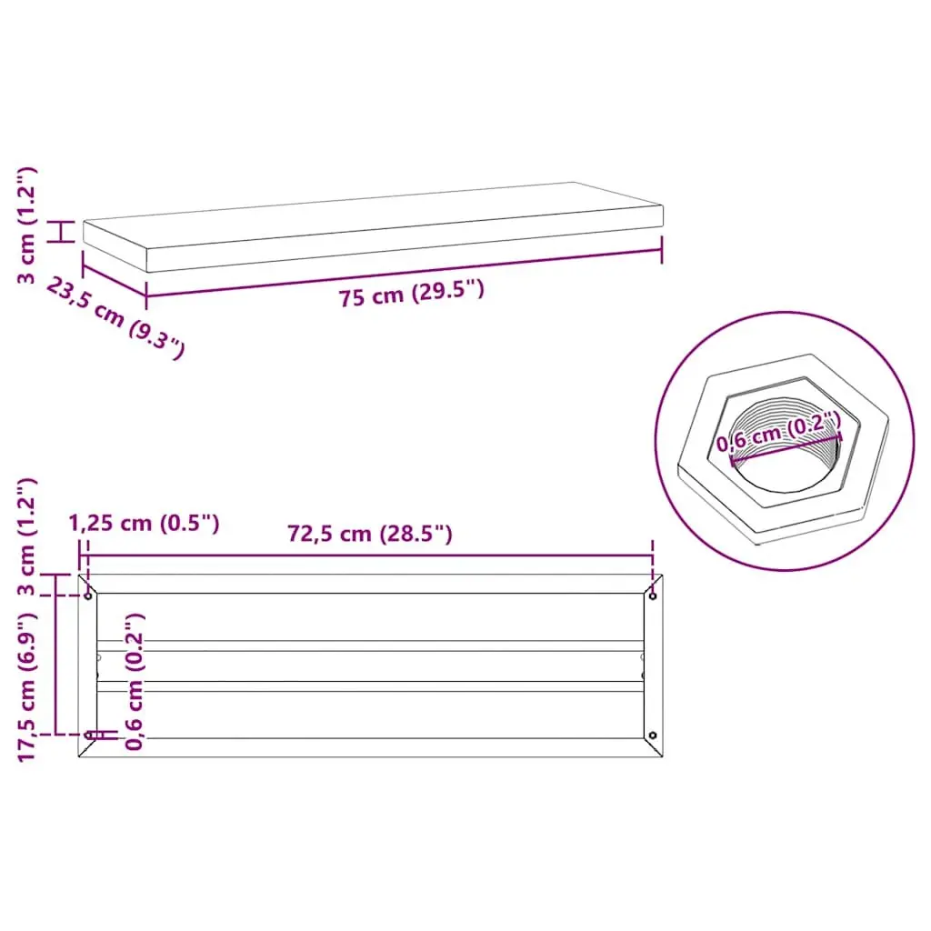 Silver Wall Shelves 2 pcs 75x23.5 cm Floating Rack