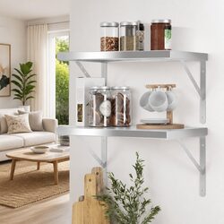 Durable Silver Stainless Steel Floating Wall Shelves - 2 pcs 50x40 cm