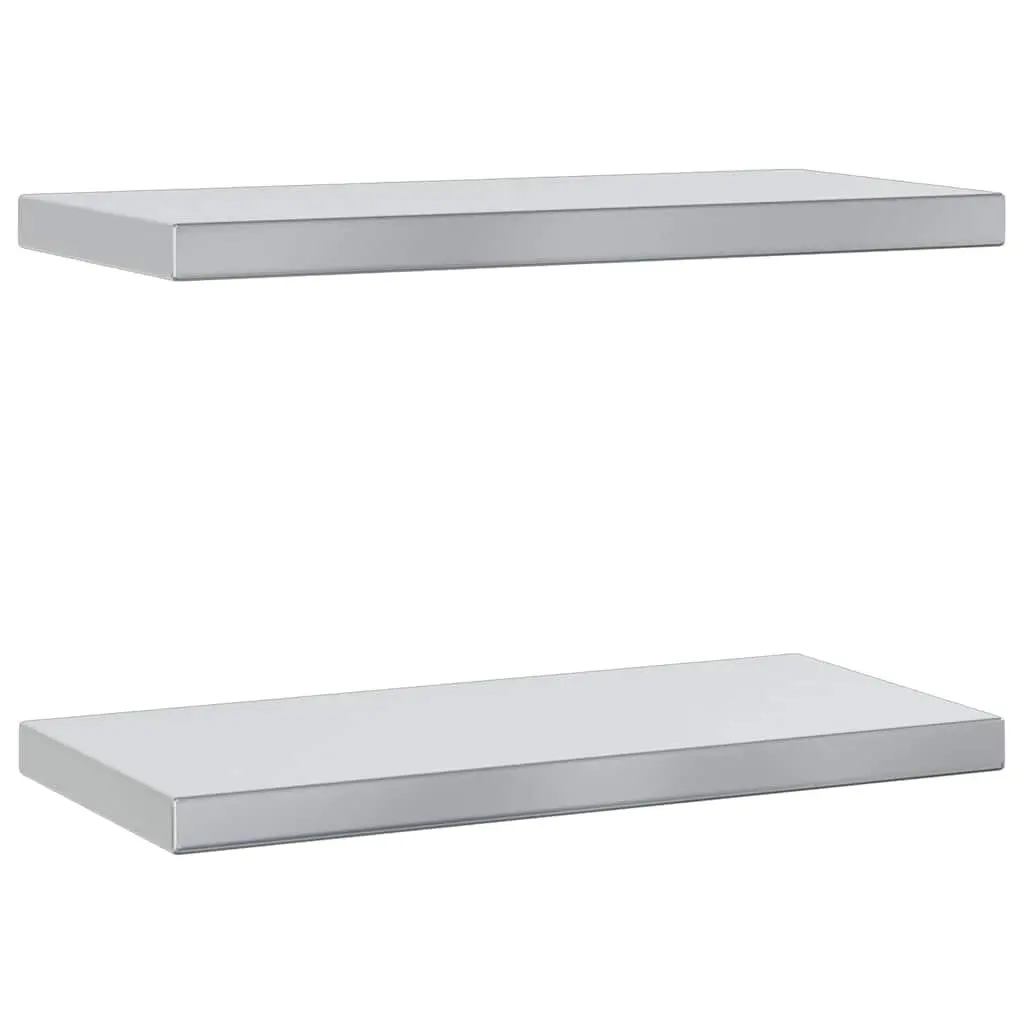 Wall Shelves Stainless Steel 50x23.5 cm Silver 2 Piece Floating Mounted Storage Display Shelf
