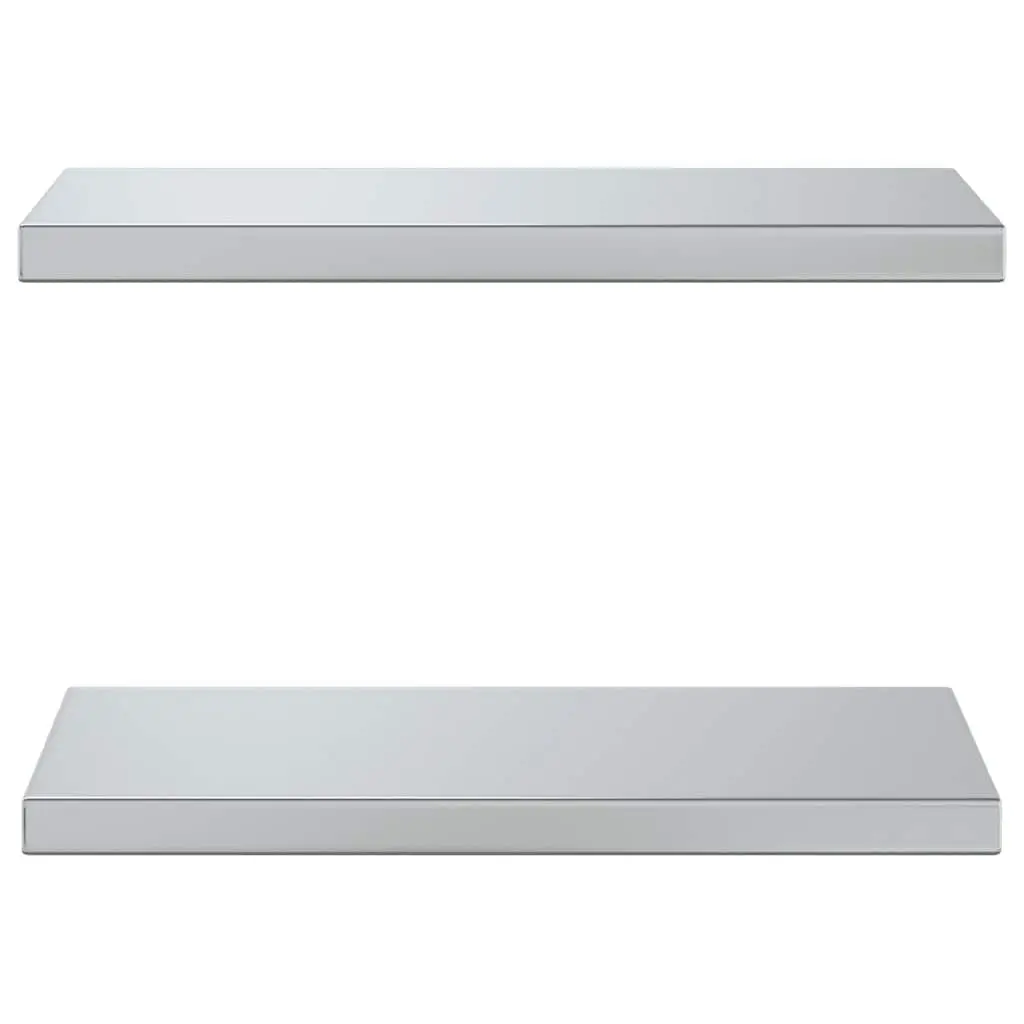 Wall Shelves Stainless Steel 50x23.5 cm Silver 2 Piece Floating Mounted Storage Display Shelf