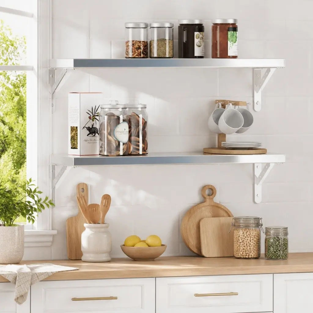 Shelf Brackets 4 Pieces Wall Mount Stainless Steel Shelving Support Hardware