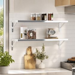 Shelf Brackets 4 Pieces Wall Mount Stainless Steel Silver DIY Storage Support