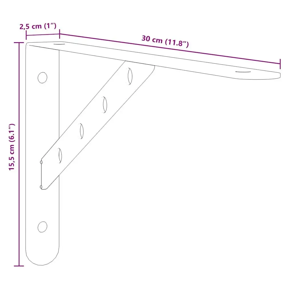 Shelf Brackets Stainless Steel 30 x 2.5 x 15.5 cm Silver 4 Pieces