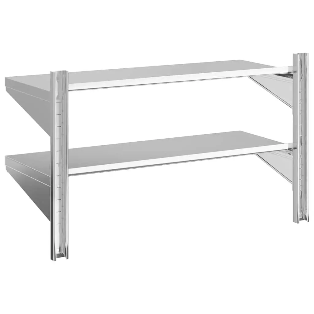 2-Tier Wall Shelf 100x40x60 cm Silver Stainless Steel Storage Rack Mounting