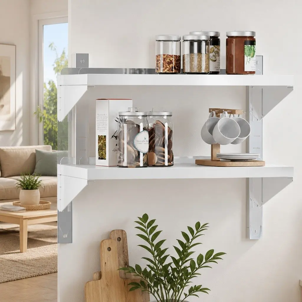 2-Tier Stainless Steel Wall Shelf for Storage