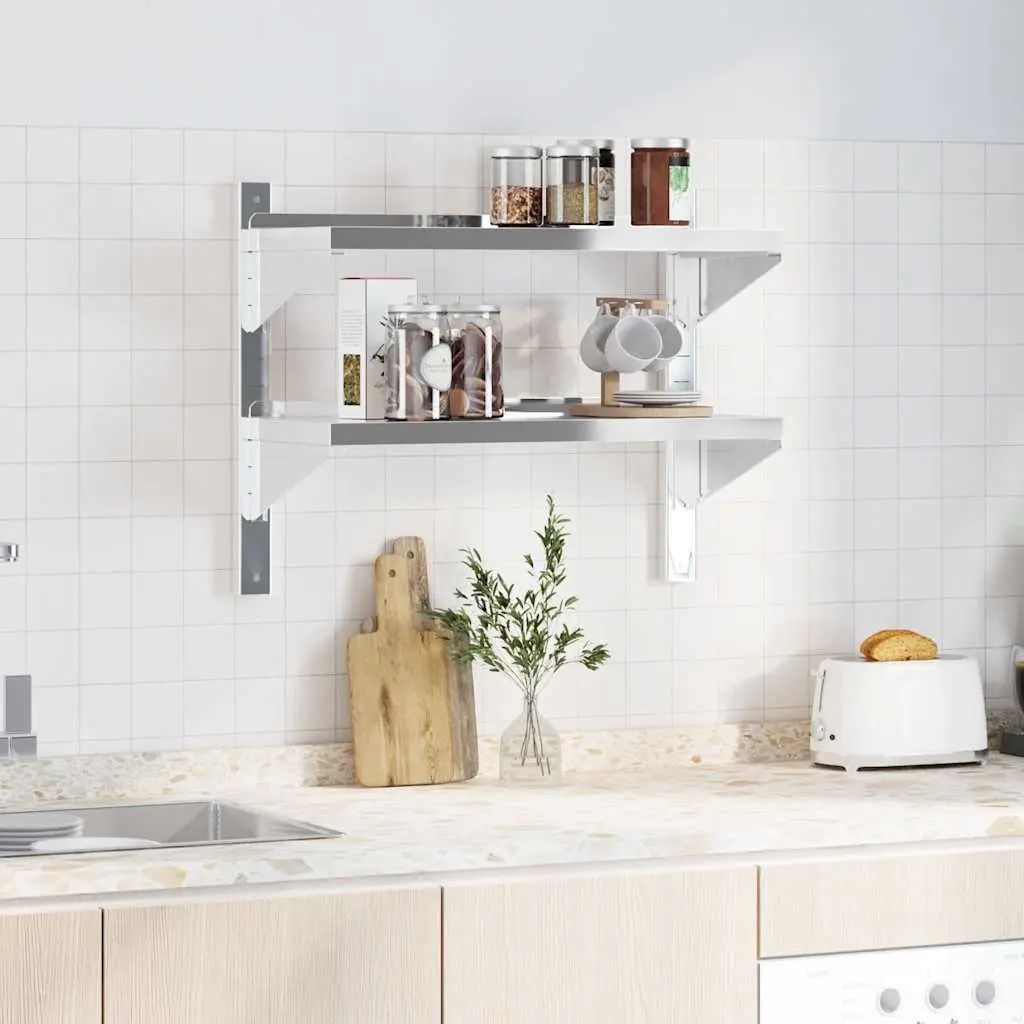 2-Tier Stainless Steel Wall Shelf for Storage