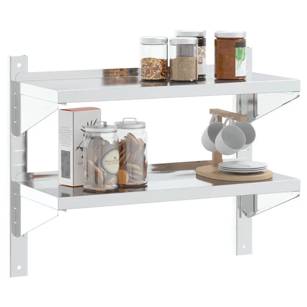 2-Tier Stainless Steel Wall Shelf for Storage