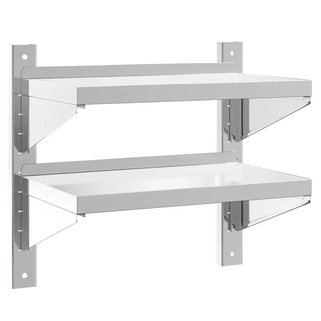 2-Tier Stainless Steel Wall Shelf in Silver