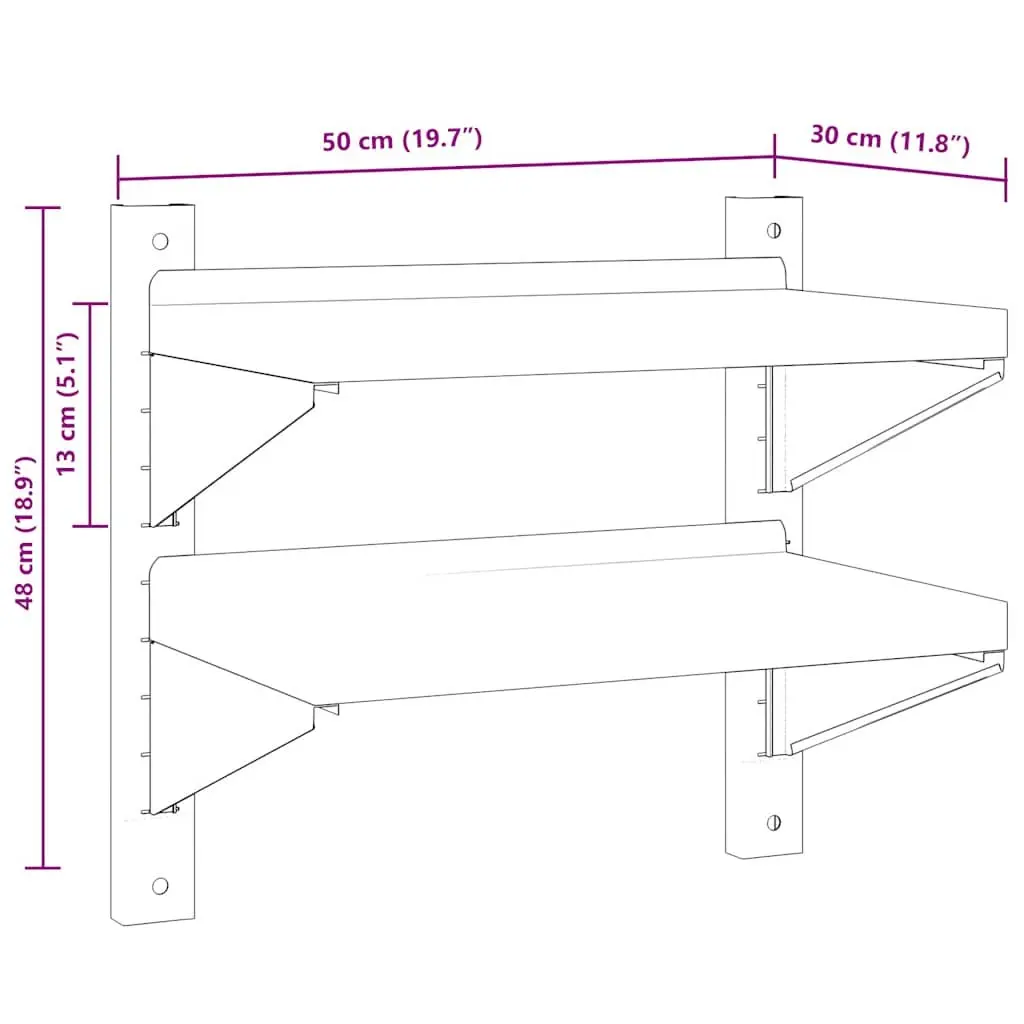 2-Tier Stainless Steel Wall Shelf in Silver