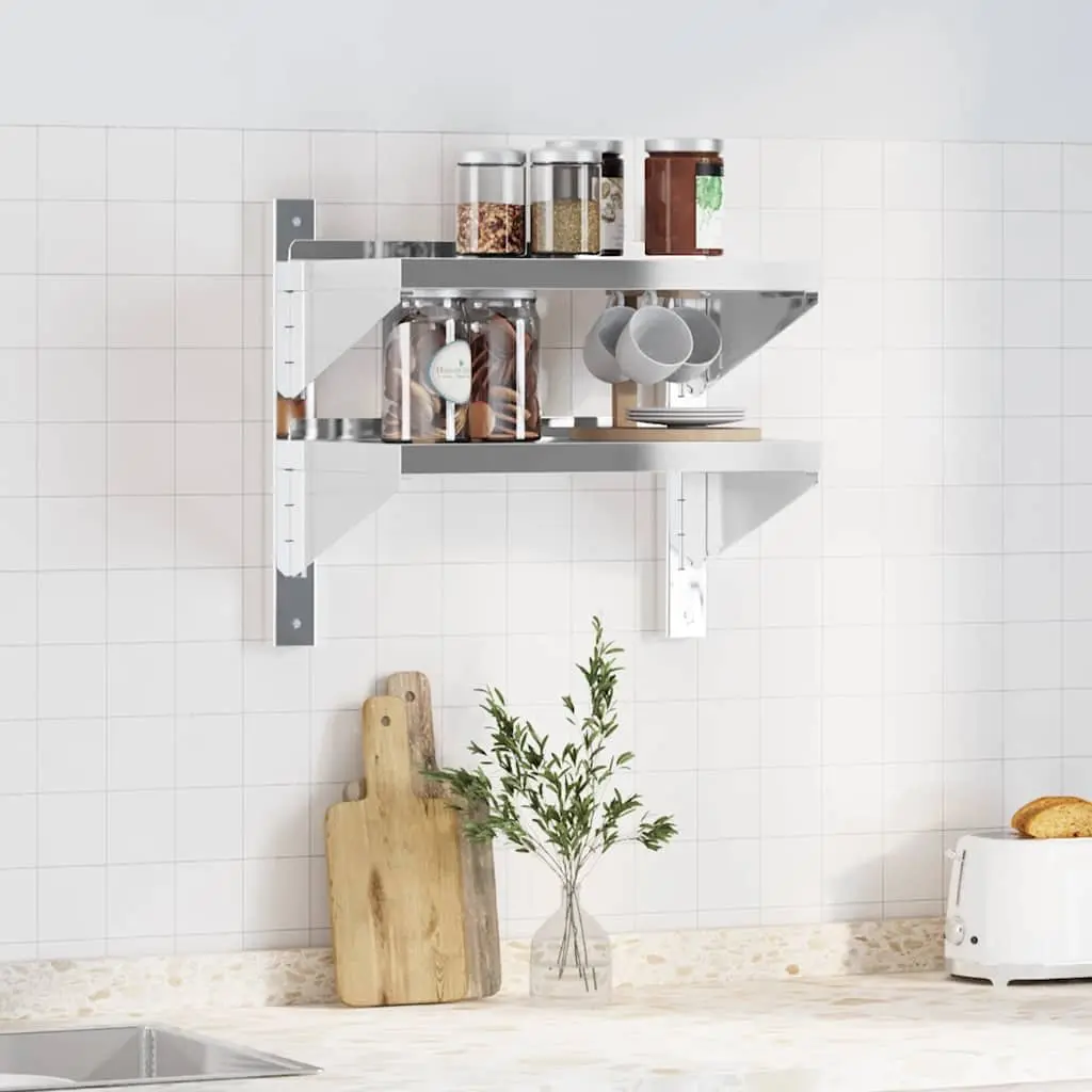 2-Tier Stainless Steel Wall Shelf in Silver