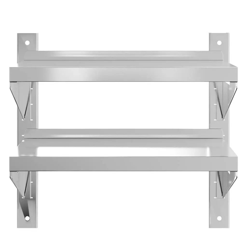 2-Tier Stainless Steel Wall Shelf in Silver