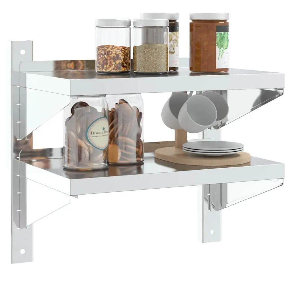 2-Tier Stainless Steel Wall Shelf in Silver