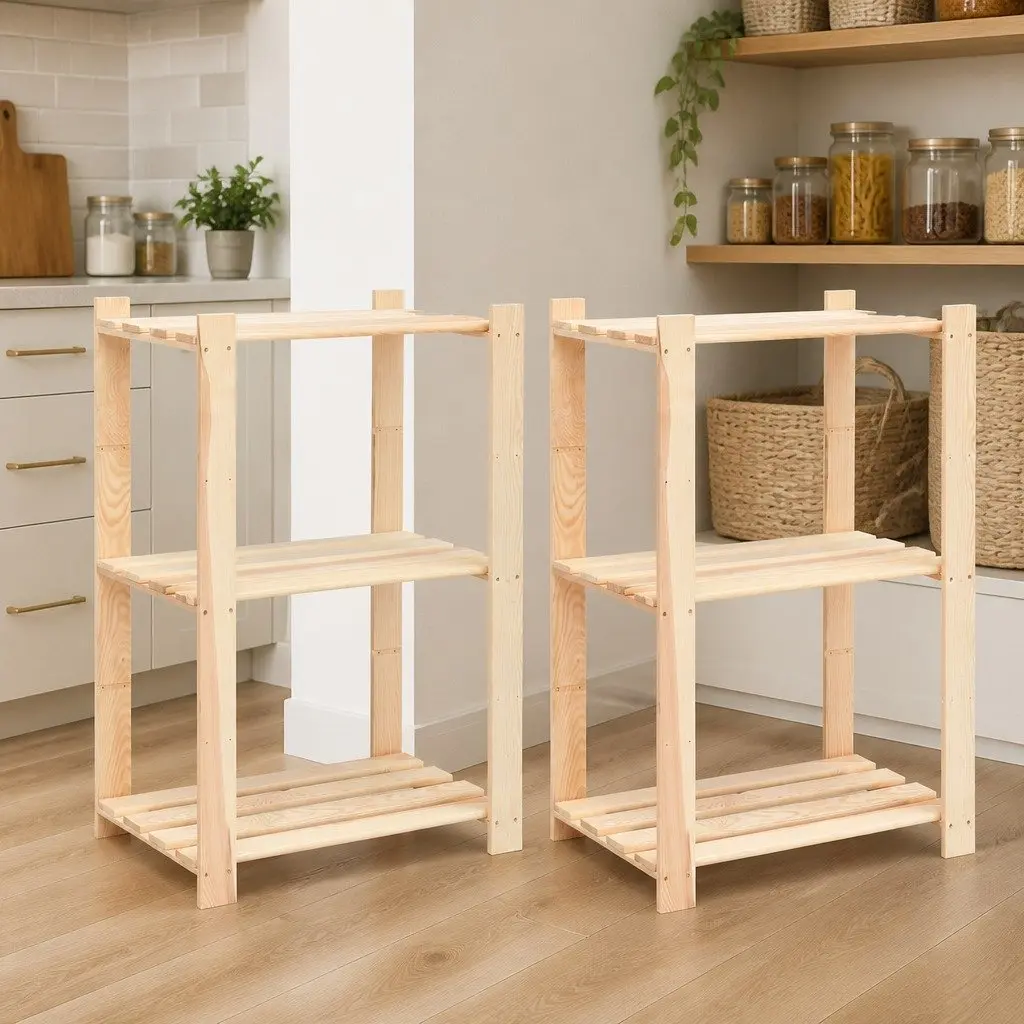 3-Tier Solid Pine Wood Storage Rack Brown Shelving Unit Bookcase Standing Shelf