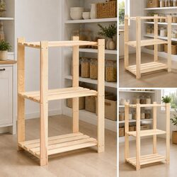 Solid Wood Storage Rack Set - 3-Tier Brown Shelving Unit