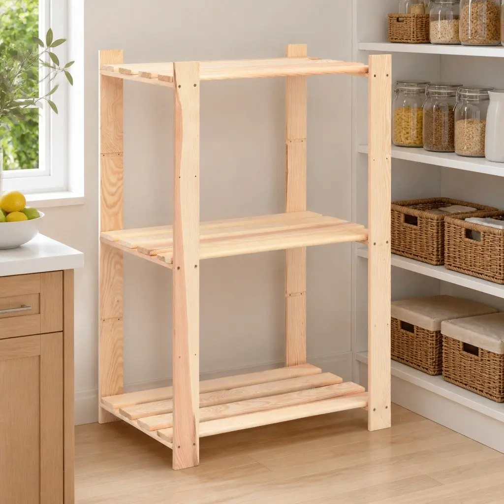 3-Tier Solid Wood Storage Rack 60x38x90cm Brown