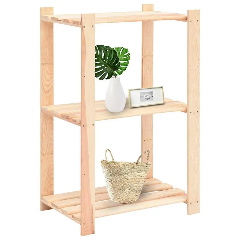 3-Tier Solid Wood Storage Rack 60x38x90cm Brown