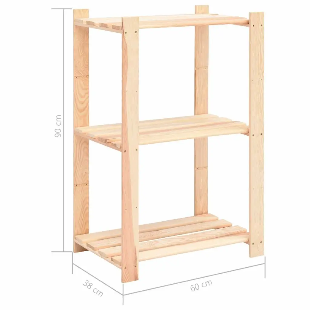 3-Tier Solid Wood Storage Rack 60x38x90cm Brown
