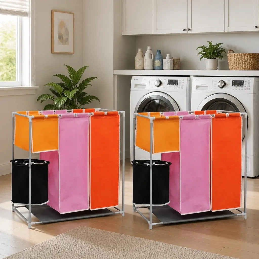 3-Section Laundry Sorter Hamper with Washing Bin
