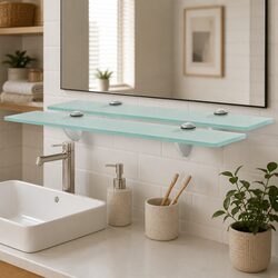 Floating Glass Wall Shelf 50x10 cm Transparent Tempered Glass Display Ledge