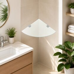 Corner Wall Shelf Floating Storage 25x25cm Chrome Supports Glass Clear Pair
