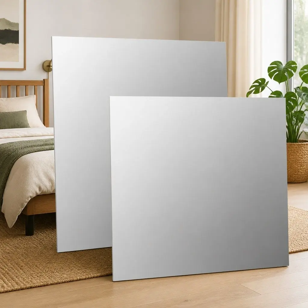 Square Wall Mirror 40x40 cm Silver Glass Home Decor Living Room Bedroom Set of 2