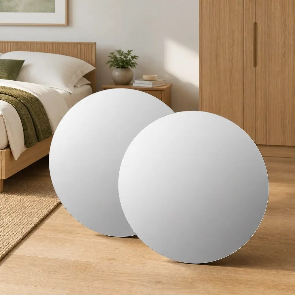 Set of 2 Silver Round Wall Mirrors 40 cm